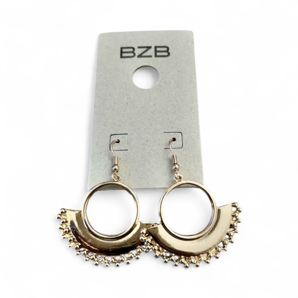 BZB Gold Boho Chic Hoop Earrings with Fan Design